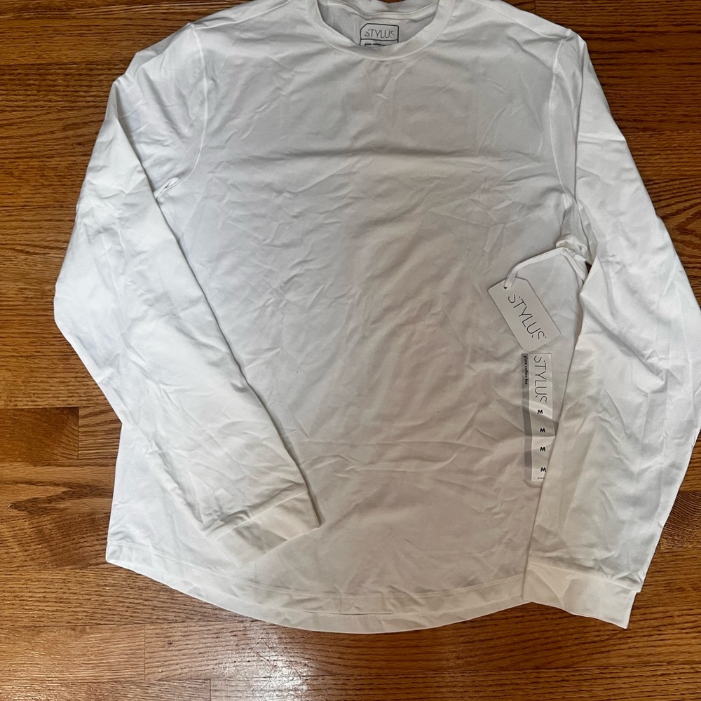 STYLUS Men's Pima Cotton Classic White Long Sleeve Tee